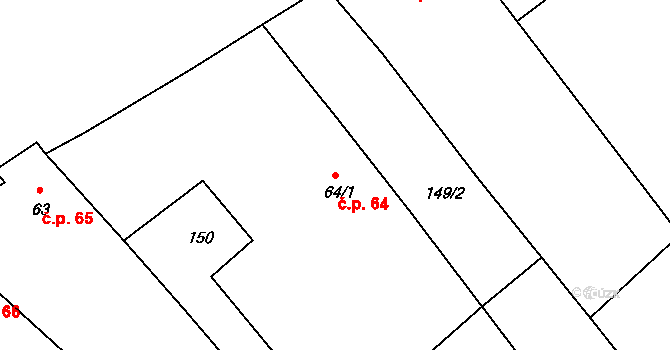 Brocno 64, Štětí na parcele st. 64/1 v KÚ Brocno, Katastrální mapa