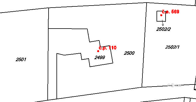 Lutyně 110, Orlová na parcele st. 2499 v KÚ Horní Lutyně, Katastrální mapa