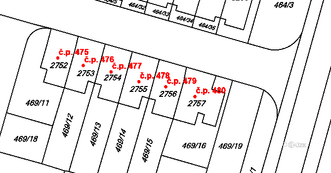 Holínské Předměstí 479, Jičín na parcele st. 2756 v KÚ Jičín, Katastrální mapa