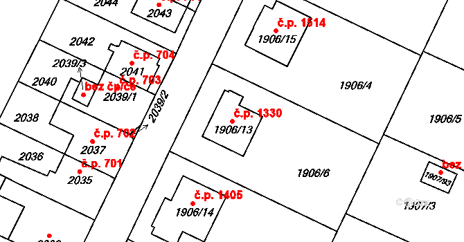 Nová Paka 1330 na parcele st. 1906/13 v KÚ Nová Paka, Katastrální mapa