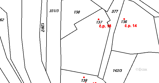 Hronětice 16, Kostomlaty nad Labem na parcele st. 137 v KÚ Hronětice, Katastrální mapa