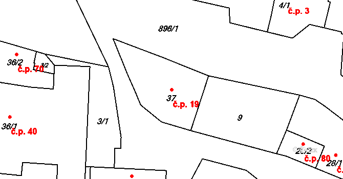 Mastník 19 na parcele st. 37 v KÚ Mastník, Katastrální mapa