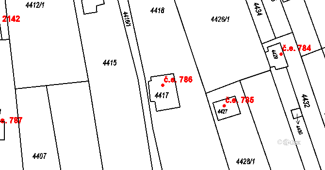 Bystrc 786, Brno na parcele st. 4417 v KÚ Bystrc, Katastrální mapa