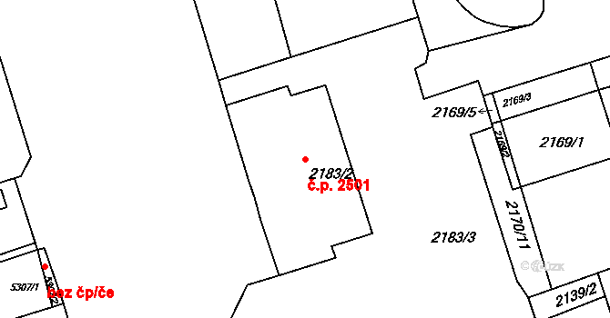 Královo Pole 2501, Brno na parcele st. 2183/2 v KÚ Královo Pole, Katastrální mapa