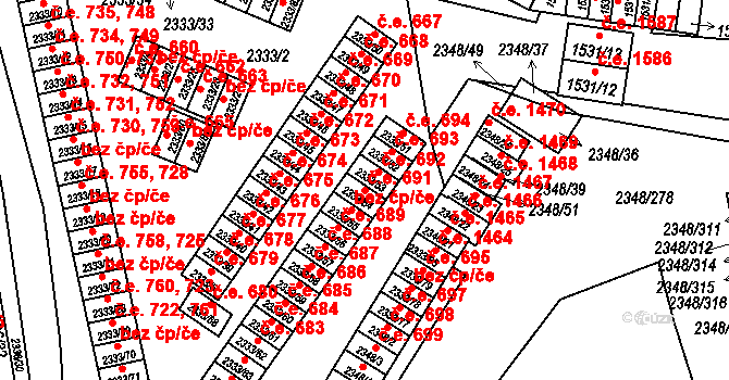 Pelhřimov 691 na parcele st. 2333/54 v KÚ Pelhřimov, Katastrální mapa