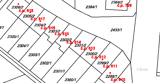 Volyně 613 na parcele st. 2301/2 v KÚ Volyně, Katastrální mapa