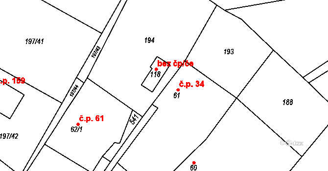 Hoření Vinice 34, Kly na parcele st. 61 v KÚ Záboří u Kel, Katastrální mapa