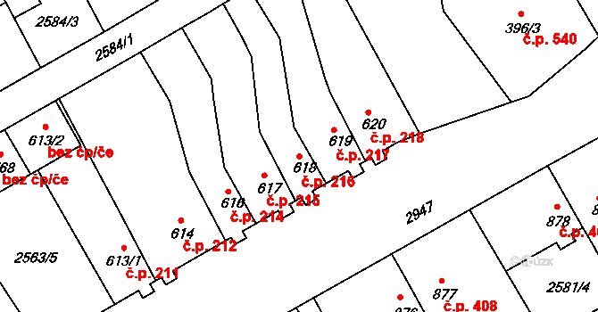 Nové Město 216, Rokycany na parcele st. 618 v KÚ Rokycany, Katastrální mapa