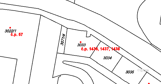 Sokolov 1436,1437,1438 na parcele st. 3033 v KÚ Sokolov, Katastrální mapa