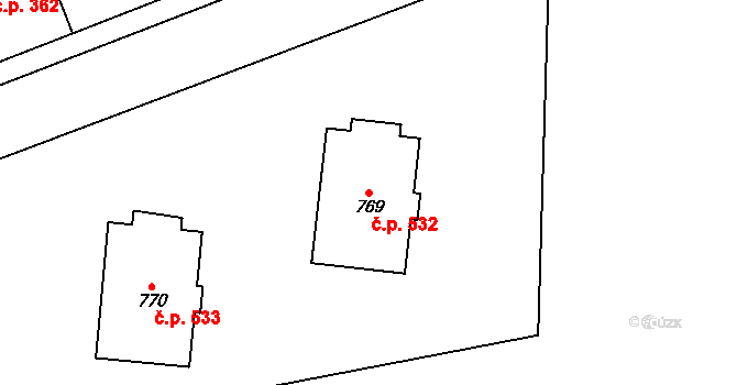 Borohrádek 532 na parcele st. 769 v KÚ Borohrádek, Katastrální mapa