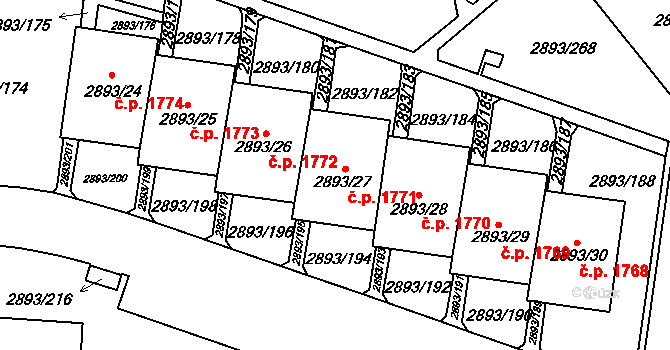 Krč 1771, Praha na parcele st. 2893/27 v KÚ Krč, Katastrální mapa