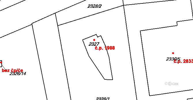 Stodůlky 1988, Praha na parcele st. 2327 v KÚ Stodůlky, Katastrální mapa