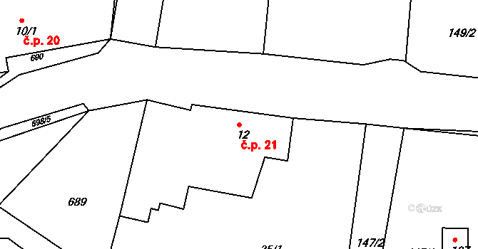 Horní Vlčkovice 21, Vlčkovice v Podkrkonoší na parcele st. 12 v KÚ Horní Vlčkovice, Katastrální mapa