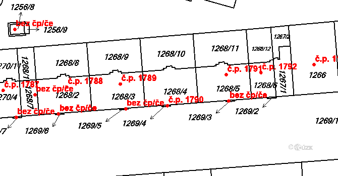 Strašnice 1790, Praha na parcele st. 1268/4 v KÚ Strašnice, Katastrální mapa