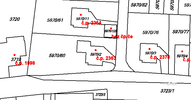 Česká Lípa 2363 na parcele st. 5970/2 v KÚ Česká Lípa, Katastrální mapa