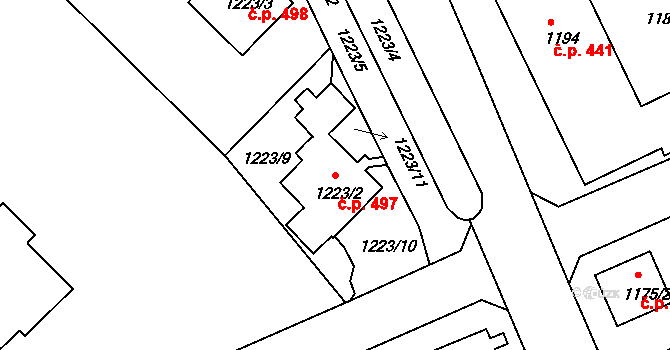 Liberec XI-Růžodol I 497, Liberec na parcele st. 1223/2 v KÚ Růžodol I, Katastrální mapa