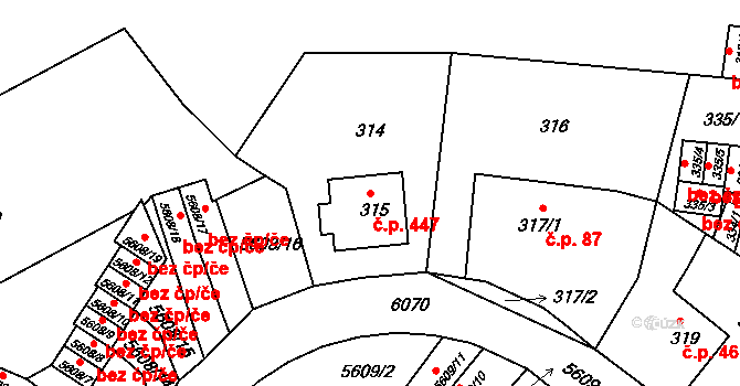 Liberec XIV-Ruprechtice 447, Liberec na parcele st. 315 v KÚ Ruprechtice, Katastrální mapa
