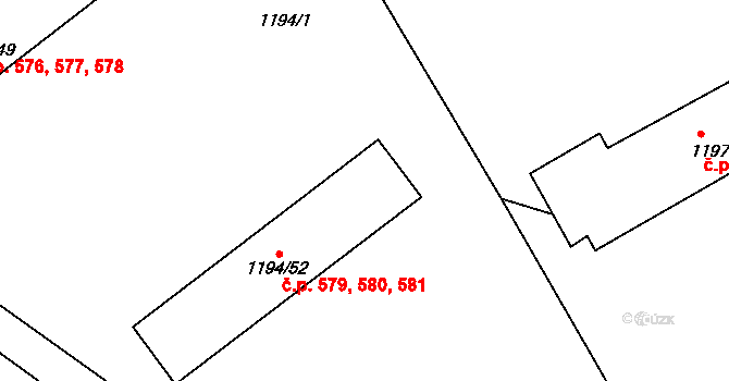 Teplické Předměstí 579,580,581, Bílina na parcele st. 1194/52 v KÚ Bílina, Katastrální mapa