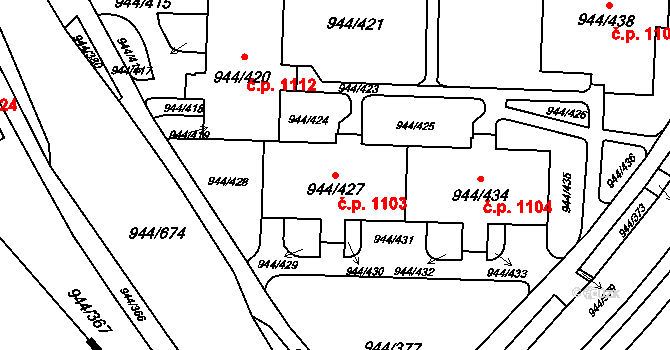 Šumbark 1103, Havířov na parcele st. 944/427 v KÚ Šumbark, Katastrální mapa