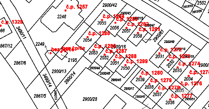 Rosice 1287 na parcele st. 2052 v KÚ Rosice u Brna, Katastrální mapa