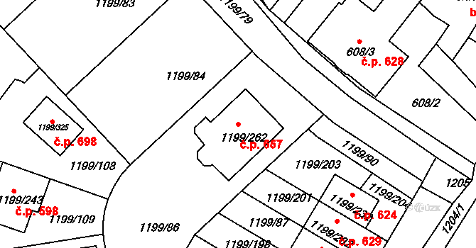 Soběšice 657, Brno na parcele st. 1199/262 v KÚ Soběšice, Katastrální mapa