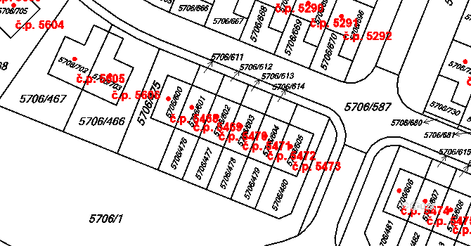 Jihlava 5470 na parcele st. 5706/602 v KÚ Jihlava, Katastrální mapa