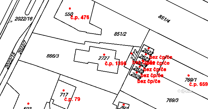 Blatná 1396 na parcele st. 2727 v KÚ Blatná, Katastrální mapa