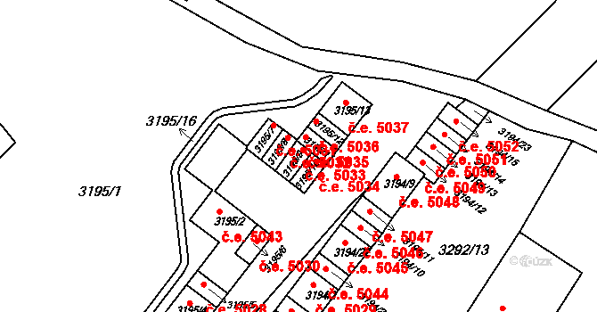 Kadaň 5033 na parcele st. 3195/9 v KÚ Kadaň, Katastrální mapa