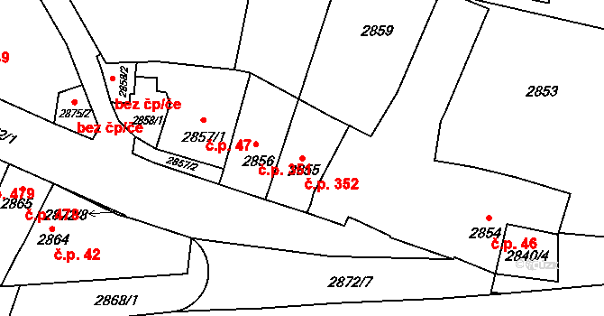 Předměstí 352, Litoměřice na parcele st. 2855 v KÚ Litoměřice, Katastrální mapa
