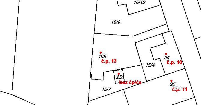 Chlístov 13 na parcele st. 108 v KÚ Chlístov u Benešova, Katastrální mapa