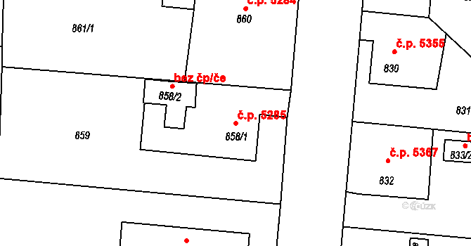 Třebovice 5285, Ostrava na parcele st. 858/1 v KÚ Třebovice ve Slezsku, Katastrální mapa