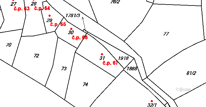 Doubravník 67 na parcele st. 31 v KÚ Doubravník, Katastrální mapa