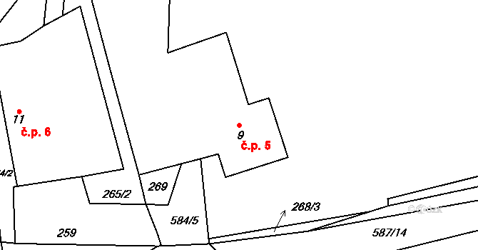 Švařec 5, Koroužné na parcele st. 9 v KÚ Švařec, Katastrální mapa