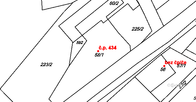 Pustina 434, Měřín na parcele st. 58/1 v KÚ Pustina u Měřína, Katastrální mapa