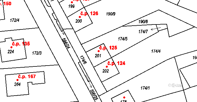 Lipová 125 na parcele st. 201 v KÚ Lipová u Chebu, Katastrální mapa