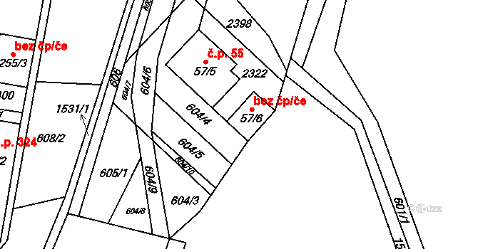 Hanušovice 38958996 na parcele st. 57/6 v KÚ Hanušovice, Katastrální mapa