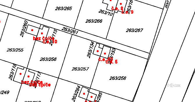 Malé Březno 60 na parcele st. 263/134 v KÚ Malé Březno, Katastrální mapa