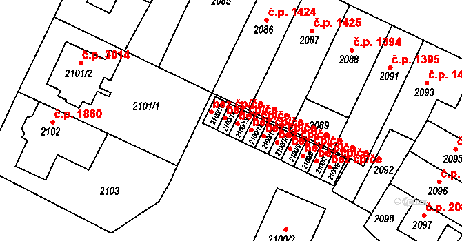 Teplice 45119996 na parcele st. 2100/14 v KÚ Teplice, Katastrální mapa