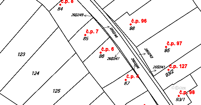 Břestek 6 na parcele st. 86 v KÚ Břestek, Katastrální mapa