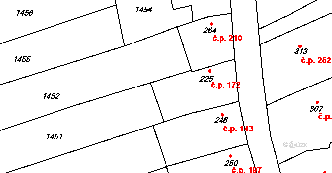 Kudlovice 172 na parcele st. 225 v KÚ Kudlovice, Katastrální mapa