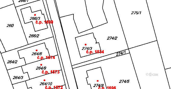 Kunovice 1534 na parcele st. 274/3 v KÚ Kunovice u Uherského Hradiště, Katastrální mapa