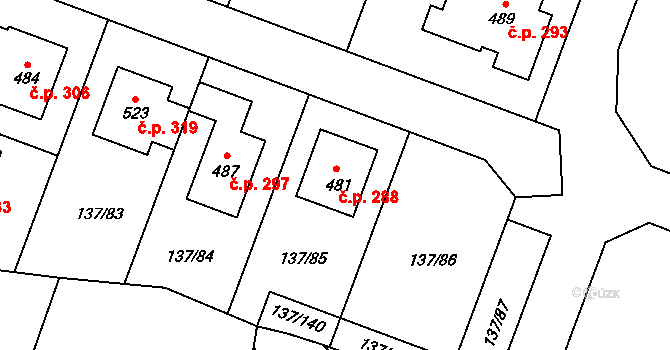 Příchovice 288 na parcele st. 481 v KÚ Příchovice u Přeštic, Katastrální mapa