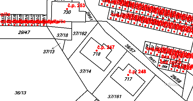Nové Jesenčany 247, Pardubice na parcele st. 718 v KÚ Nové Jesenčany, Katastrální mapa