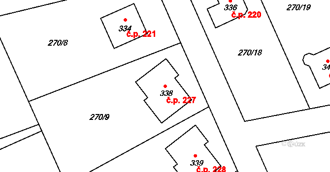 Štarnov 227 na parcele st. 338 v KÚ Štarnov, Katastrální mapa