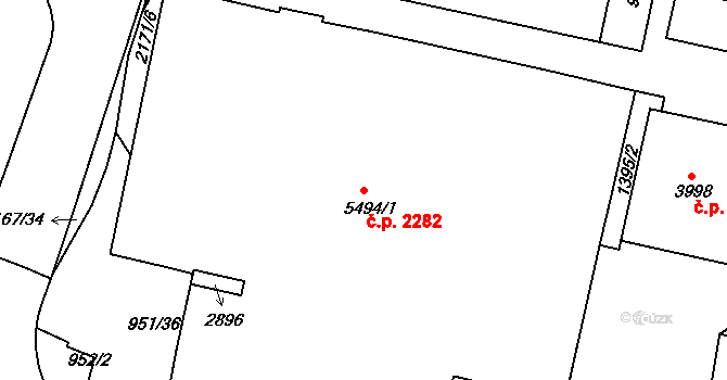 Budějovické Předměstí 2282, Písek na parcele st. 5494/1 v KÚ Písek, Katastrální mapa