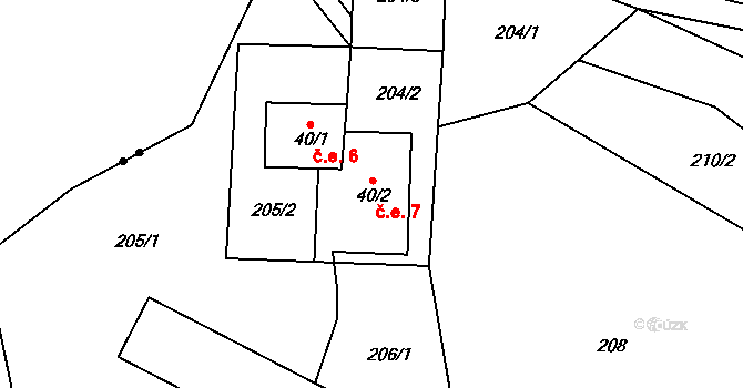 Potůčník 7, Hanušovice na parcele st. 40/2 v KÚ Potůčník, Katastrální mapa