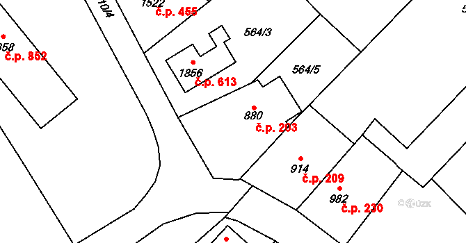 Beroun-Závodí 203, Beroun na parcele st. 880 v KÚ Beroun, Katastrální mapa