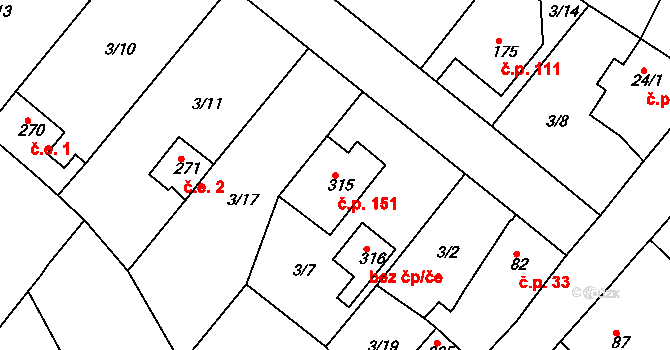 Lobkovice 151, Neratovice na parcele st. 315 v KÚ Lobkovice, Katastrální mapa