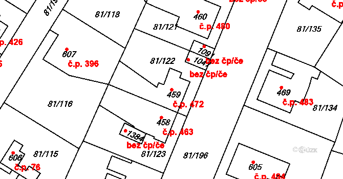 Lobeček 472, Kralupy nad Vltavou na parcele st. 459 v KÚ Lobeček, Katastrální mapa