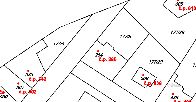 Neratovice 285 na parcele st. 284 v KÚ Neratovice, Katastrální mapa